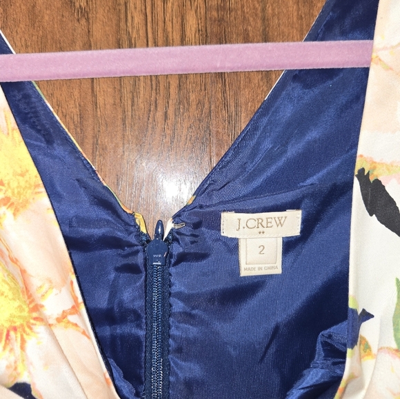 J. Crew Navy Yellow Orange Cotton Floral Pleated V-Neck Dress - Picture 9 of 10